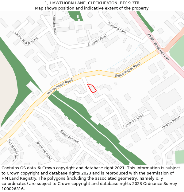 1, HAWTHORN LANE, CLECKHEATON, BD19 3TR: Location map and indicative extent of plot