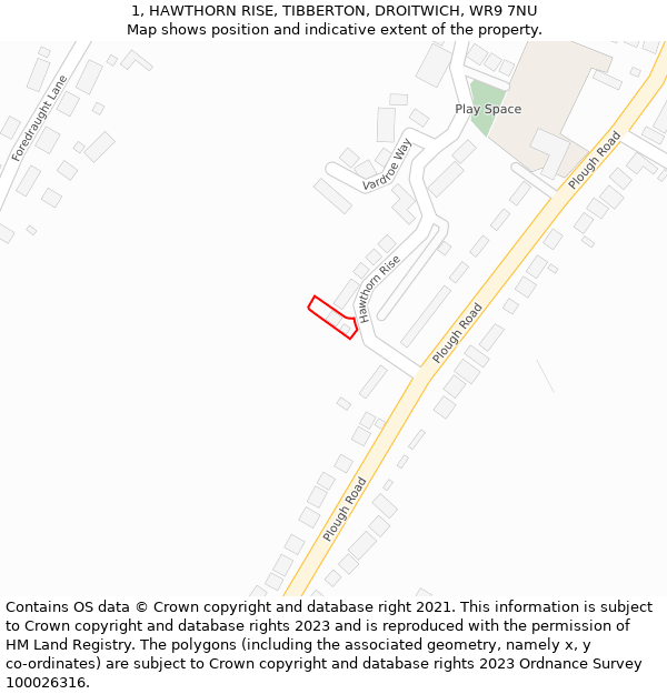 1, HAWTHORN RISE, TIBBERTON, DROITWICH, WR9 7NU: Location map and indicative extent of plot