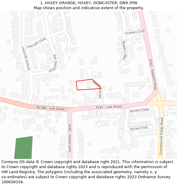 1, HAXEY GRANGE, HAXEY, DONCASTER, DN9 2PW: Location map and indicative extent of plot