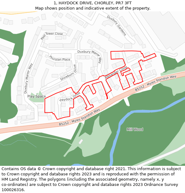 1, HAYDOCK DRIVE, CHORLEY, PR7 3FT: Location map and indicative extent of plot