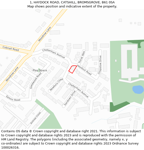 1, HAYDOCK ROAD, CATSHILL, BROMSGROVE, B61 0SA: Location map and indicative extent of plot