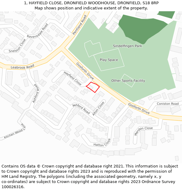 1, HAYFIELD CLOSE, DRONFIELD WOODHOUSE, DRONFIELD, S18 8RP: Location map and indicative extent of plot
