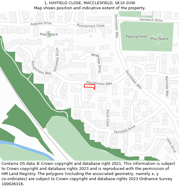 1, HAYFIELD CLOSE, MACCLESFIELD, SK10 2UW: Location map and indicative extent of plot