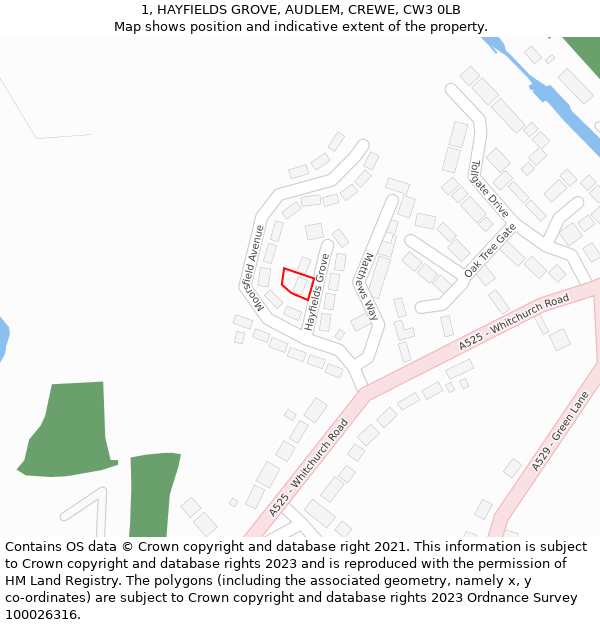 1, HAYFIELDS GROVE, AUDLEM, CREWE, CW3 0LB: Location map and indicative extent of plot