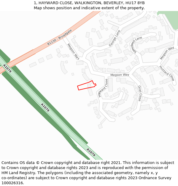 1, HAYWARD CLOSE, WALKINGTON, BEVERLEY, HU17 8YB: Location map and indicative extent of plot