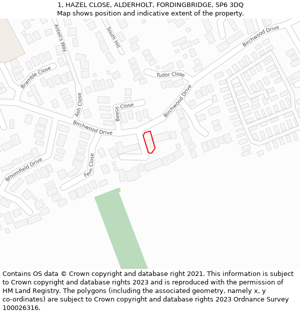 1, HAZEL CLOSE, ALDERHOLT, FORDINGBRIDGE, SP6 3DQ: Location map and indicative extent of plot