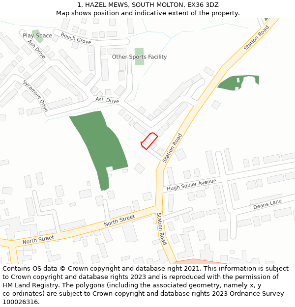 1, HAZEL MEWS, SOUTH MOLTON, EX36 3DZ: Location map and indicative extent of plot