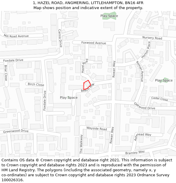 1, HAZEL ROAD, ANGMERING, LITTLEHAMPTON, BN16 4FR: Location map and indicative extent of plot