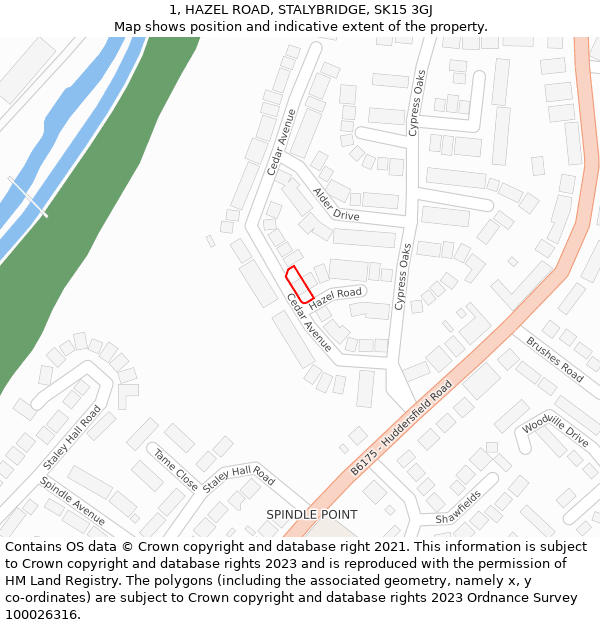 1, HAZEL ROAD, STALYBRIDGE, SK15 3GJ: Location map and indicative extent of plot