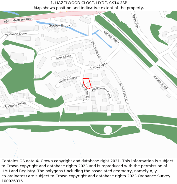 1, HAZELWOOD CLOSE, HYDE, SK14 3SP: Location map and indicative extent of plot