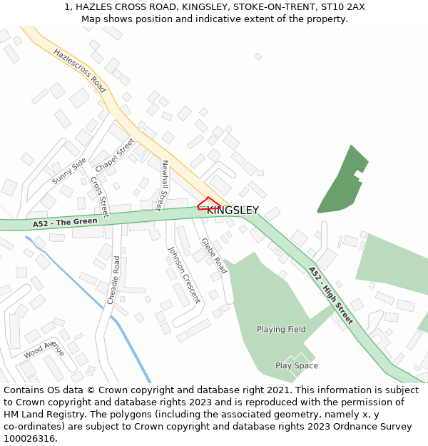 1, HAZLES CROSS ROAD, KINGSLEY, STOKE-ON-TRENT, ST10 2AX: Location map and indicative extent of plot