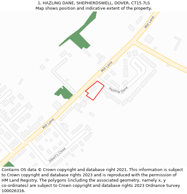 1, HAZLING DANE, SHEPHERDSWELL, DOVER, CT15 7LS: Location map and indicative extent of plot