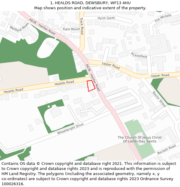 1, HEALDS ROAD, DEWSBURY, WF13 4HU: Location map and indicative extent of plot