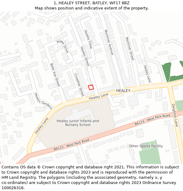 1, HEALEY STREET, BATLEY, WF17 8BZ: Location map and indicative extent of plot