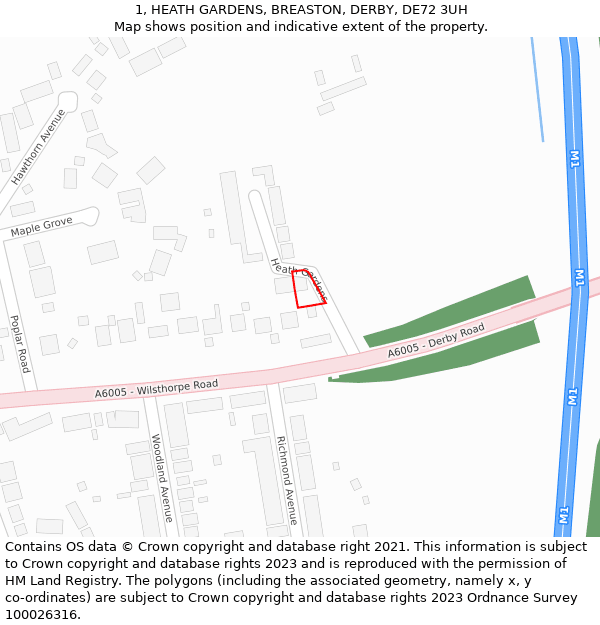 1, HEATH GARDENS, BREASTON, DERBY, DE72 3UH: Location map and indicative extent of plot