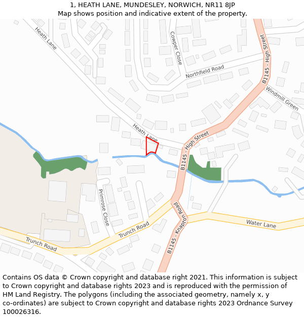 1, HEATH LANE, MUNDESLEY, NORWICH, NR11 8JP: Location map and indicative extent of plot