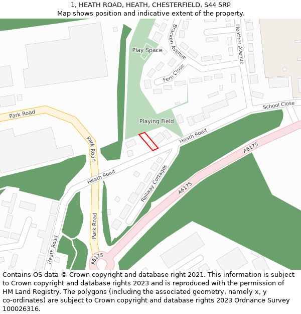 1, HEATH ROAD, HEATH, CHESTERFIELD, S44 5RP: Location map and indicative extent of plot