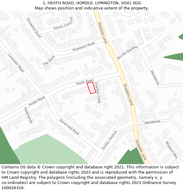 1, HEATH ROAD, HORDLE, LYMINGTON, SO41 0GG: Location map and indicative extent of plot