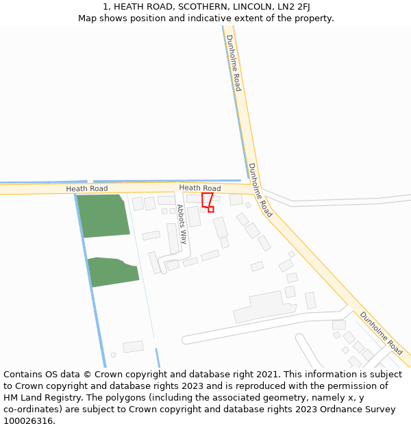 1, HEATH ROAD, SCOTHERN, LINCOLN, LN2 2FJ: Location map and indicative extent of plot