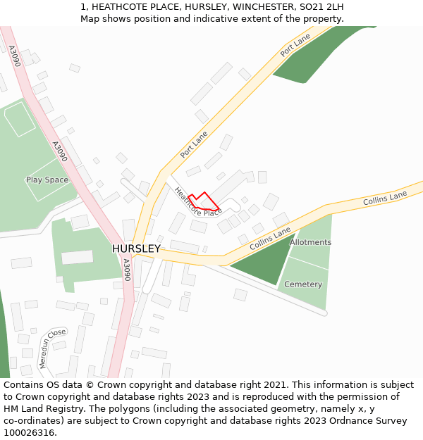 1, HEATHCOTE PLACE, HURSLEY, WINCHESTER, SO21 2LH: Location map and indicative extent of plot