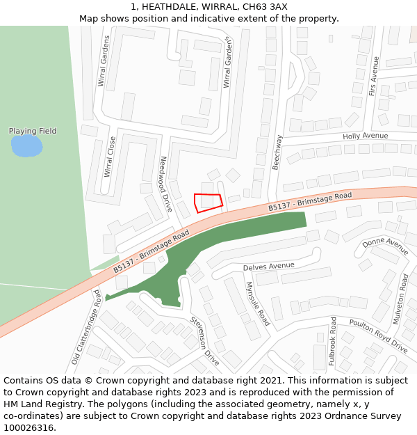 1, HEATHDALE, WIRRAL, CH63 3AX: Location map and indicative extent of plot