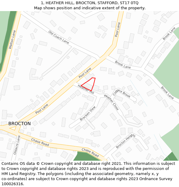 1, HEATHER HILL, BROCTON, STAFFORD, ST17 0TQ: Location map and indicative extent of plot