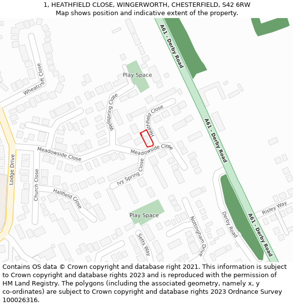 1, HEATHFIELD CLOSE, WINGERWORTH, CHESTERFIELD, S42 6RW: Location map and indicative extent of plot