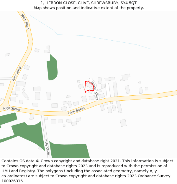 1, HEBRON CLOSE, CLIVE, SHREWSBURY, SY4 5QT: Location map and indicative extent of plot