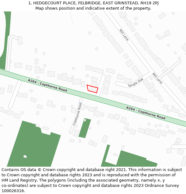 1, HEDGECOURT PLACE, FELBRIDGE, EAST GRINSTEAD, RH19 2PJ: Location map and indicative extent of plot