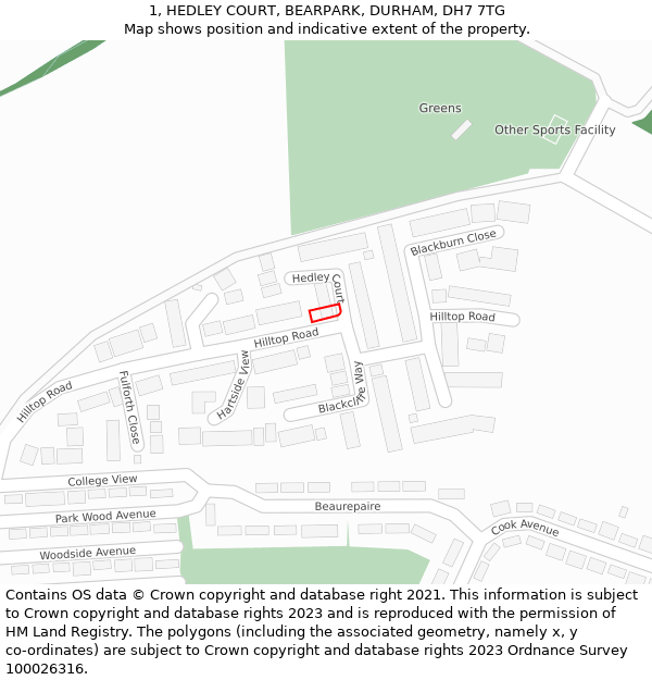 1, HEDLEY COURT, BEARPARK, DURHAM, DH7 7TG: Location map and indicative extent of plot