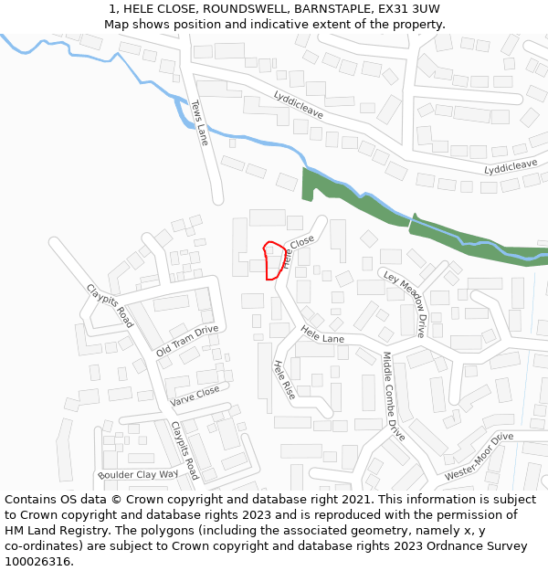 1, HELE CLOSE, ROUNDSWELL, BARNSTAPLE, EX31 3UW: Location map and indicative extent of plot