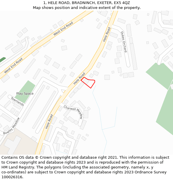 1, HELE ROAD, BRADNINCH, EXETER, EX5 4QZ: Location map and indicative extent of plot