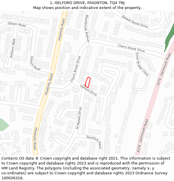 1, HELFORD DRIVE, PAIGNTON, TQ4 7NJ: Location map and indicative extent of plot