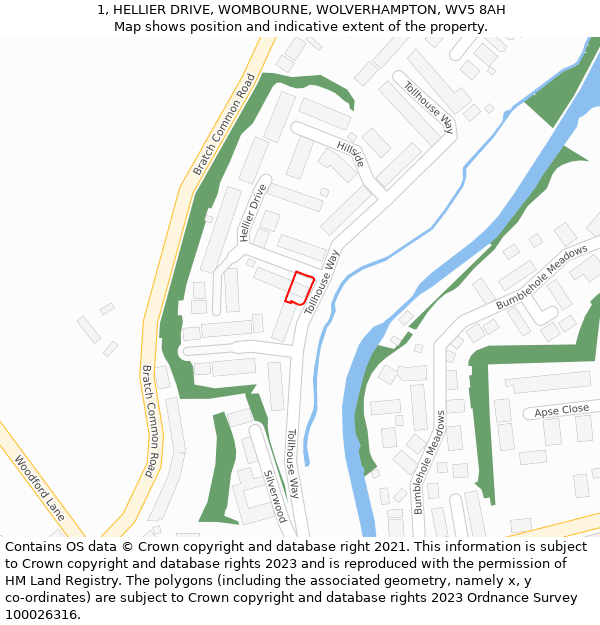 1, HELLIER DRIVE, WOMBOURNE, WOLVERHAMPTON, WV5 8AH: Location map and indicative extent of plot