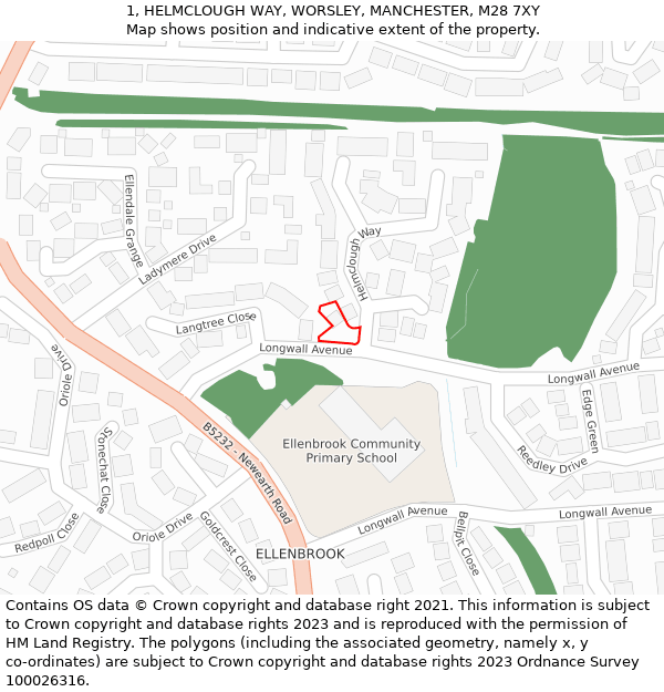 1, HELMCLOUGH WAY, WORSLEY, MANCHESTER, M28 7XY: Location map and indicative extent of plot