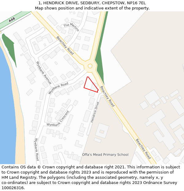 1, HENDRICK DRIVE, SEDBURY, CHEPSTOW, NP16 7EL: Location map and indicative extent of plot