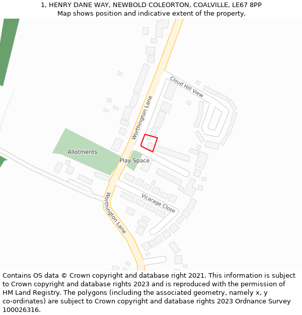 1, HENRY DANE WAY, NEWBOLD COLEORTON, COALVILLE, LE67 8PP: Location map and indicative extent of plot