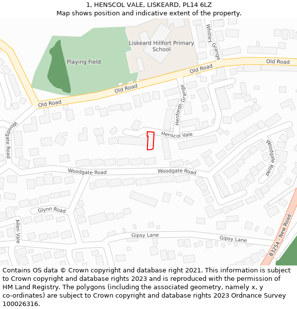 1, HENSCOL VALE, LISKEARD, PL14 6LZ: Location map and indicative extent of plot