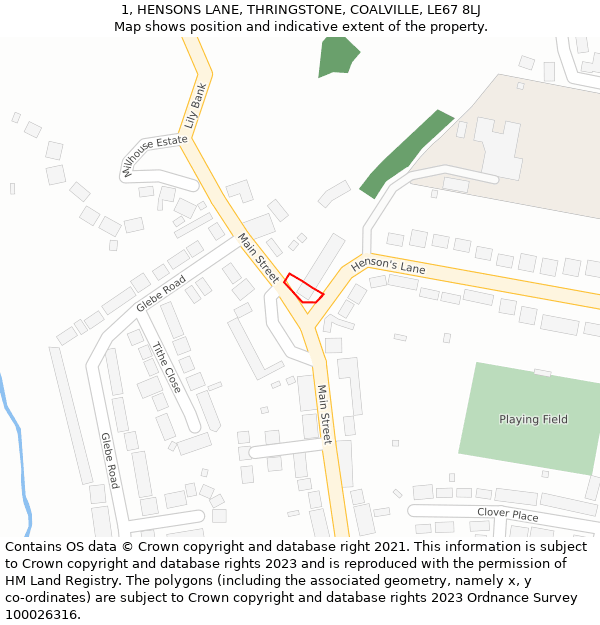 1, HENSONS LANE, THRINGSTONE, COALVILLE, LE67 8LJ: Location map and indicative extent of plot