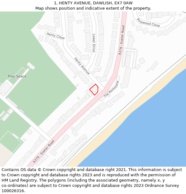 1, HENTY AVENUE, DAWLISH, EX7 0AW: Location map and indicative extent of plot