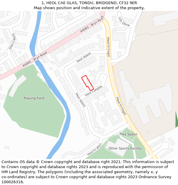 1, HEOL CAE GLAS, TONDU, BRIDGEND, CF32 9ER: Location map and indicative extent of plot