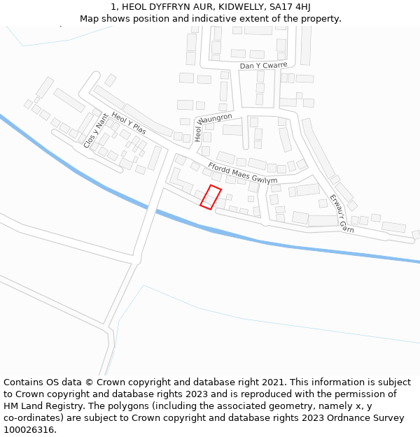 1, HEOL DYFFRYN AUR, KIDWELLY, SA17 4HJ: Location map and indicative extent of plot