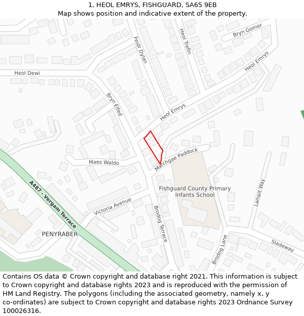 1, HEOL EMRYS, FISHGUARD, SA65 9EB: Location map and indicative extent of plot