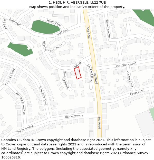 1, HEOL HIR, ABERGELE, LL22 7UE: Location map and indicative extent of plot