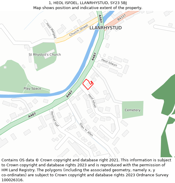 1, HEOL ISFOEL, LLANRHYSTUD, SY23 5BJ: Location map and indicative extent of plot