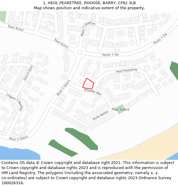 1, HEOL PEARETREE, RHOOSE, BARRY, CF62 3LB: Location map and indicative extent of plot