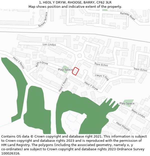 1, HEOL Y DRYW, RHOOSE, BARRY, CF62 3LR: Location map and indicative extent of plot