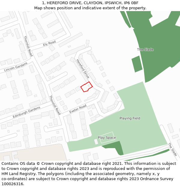 1, HEREFORD DRIVE, CLAYDON, IPSWICH, IP6 0BF: Location map and indicative extent of plot
