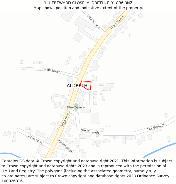 1, HEREWARD CLOSE, ALDRETH, ELY, CB6 3NZ: Location map and indicative extent of plot