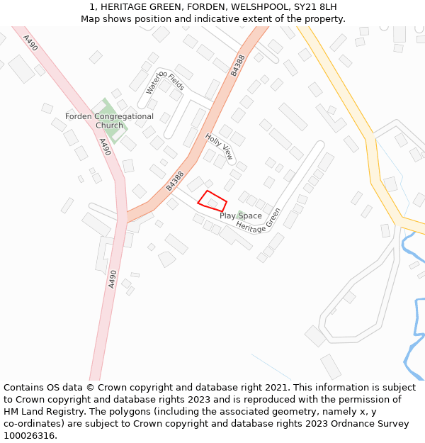 1, HERITAGE GREEN, FORDEN, WELSHPOOL, SY21 8LH: Location map and indicative extent of plot